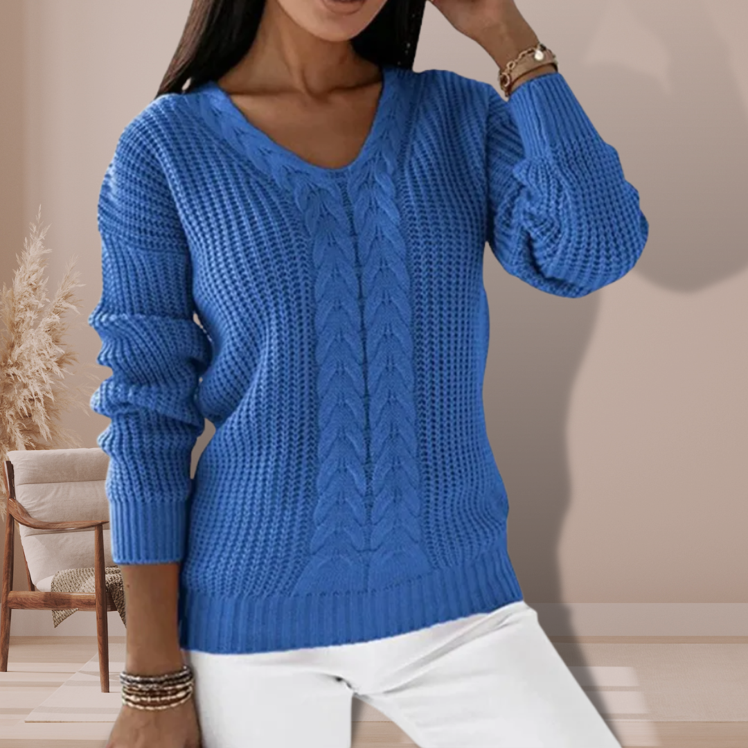 Women's V-Neck Knitted Pullover Sweater - Cozy Casual Wear for Fall and Winter 3