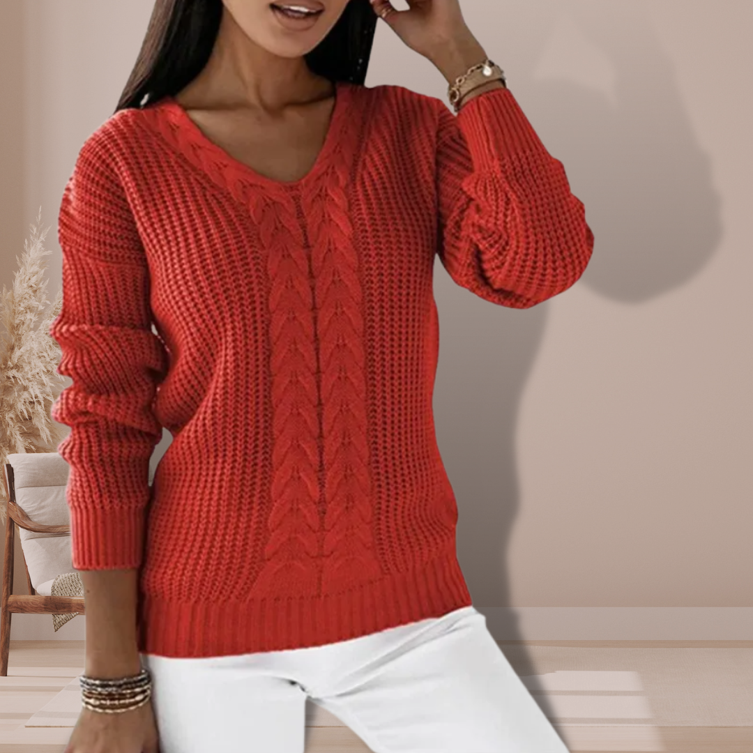 Women's V-Neck Knitted Pullover Sweater - Cozy Casual Wear for Fall and Winter 4