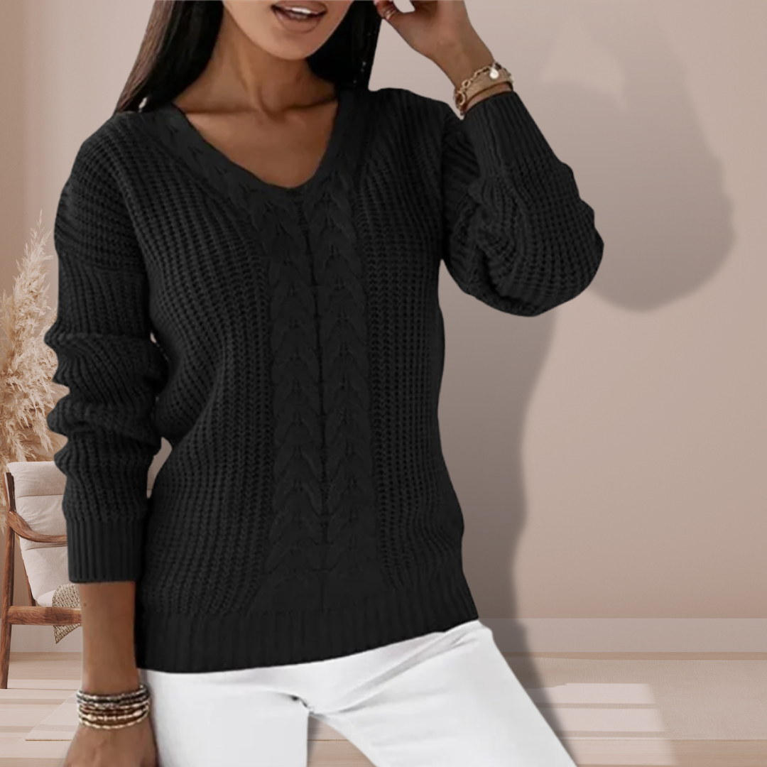 Women's V-Neck Knitted Pullover Sweater - Cozy Casual Wear for Fall and Winter 5