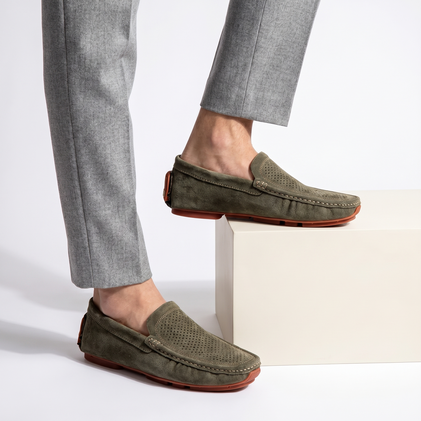 Men's Leather Square-Toe Loafers – side view | Hensley London