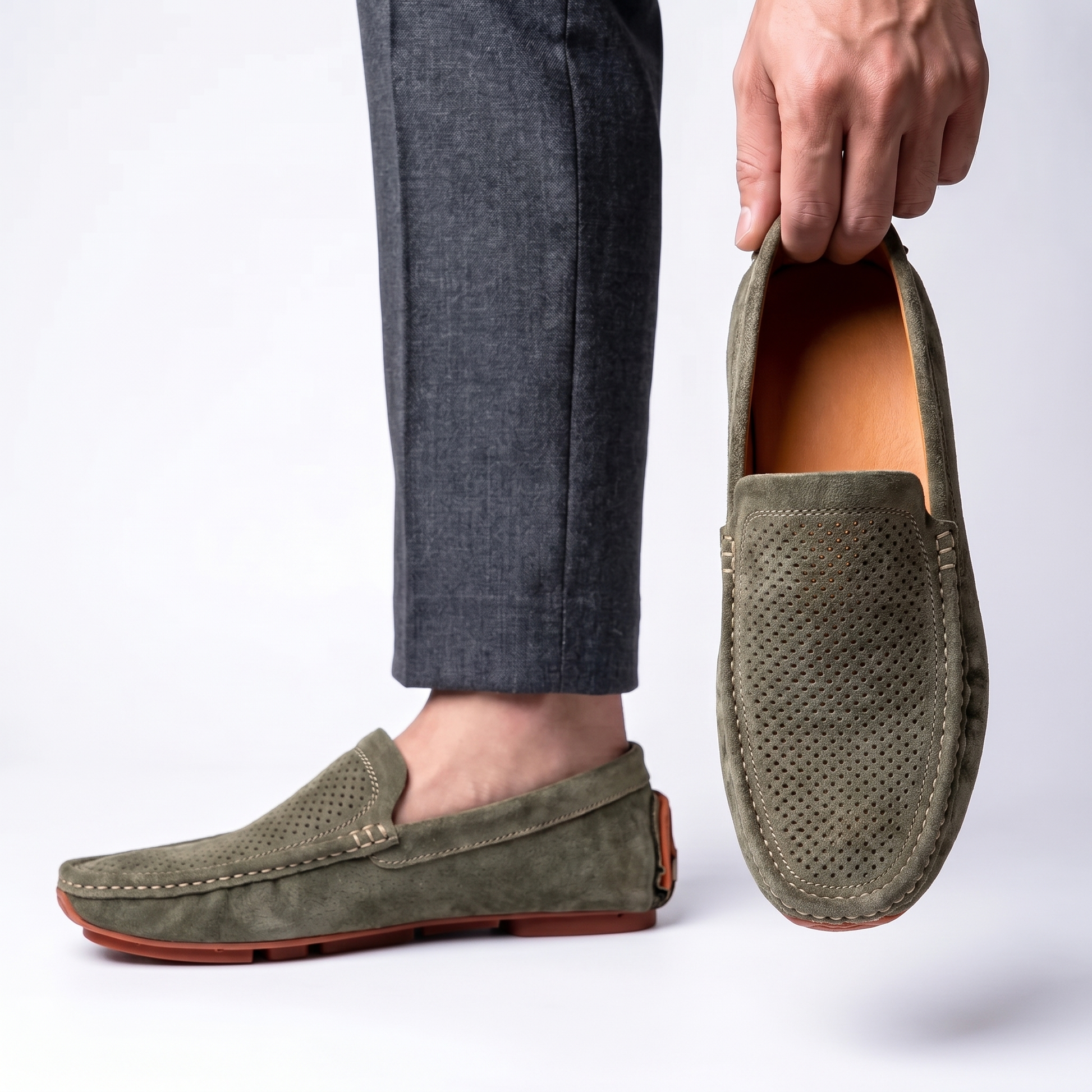 Men's Leather Square-Toe Loafers – angled view | Hensley London