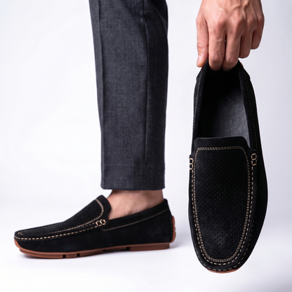 Men's Leather Square-Toe Loafers – back view | Hensley London