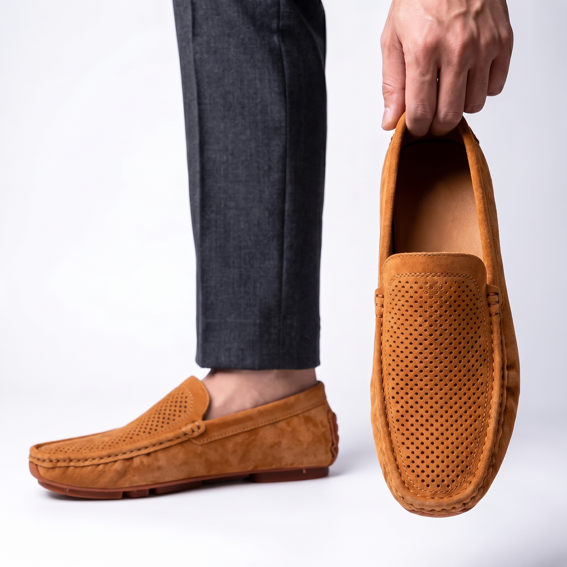 Men's Leather Square-Toe Loafers – detail view | Hensley London