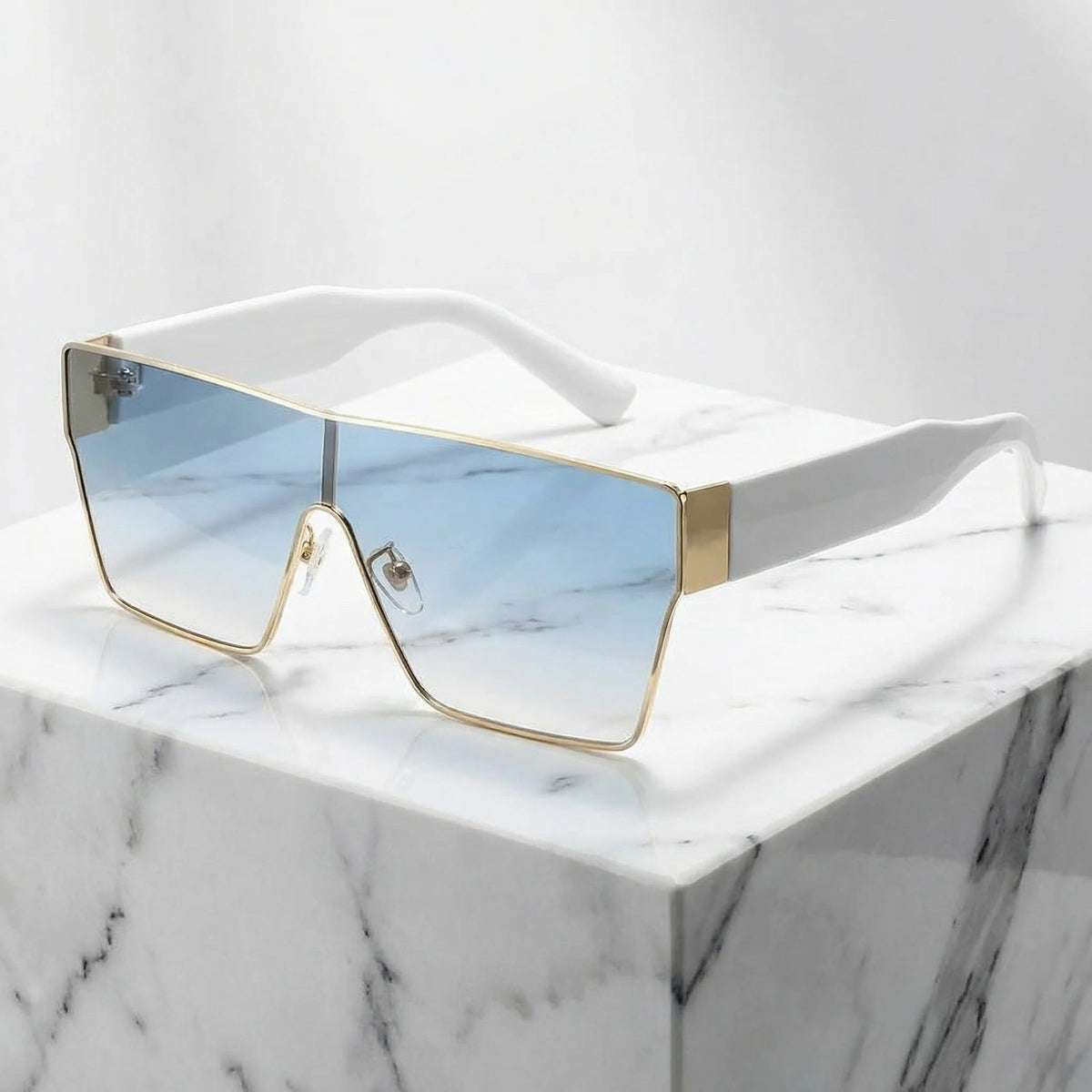 Oversized Angular Shield Sunglasses in Blue – product view | Hensley London