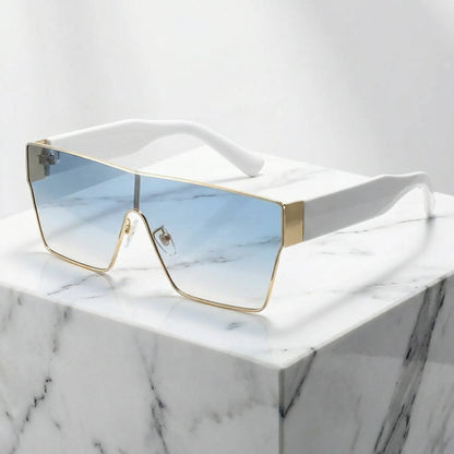 Oversized Angular Shield Sunglasses in Blue – product view | Hensley London