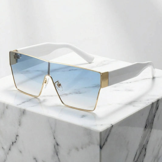 Oversized Angular Shield Sunglasses in Blue – product view | Hensley London