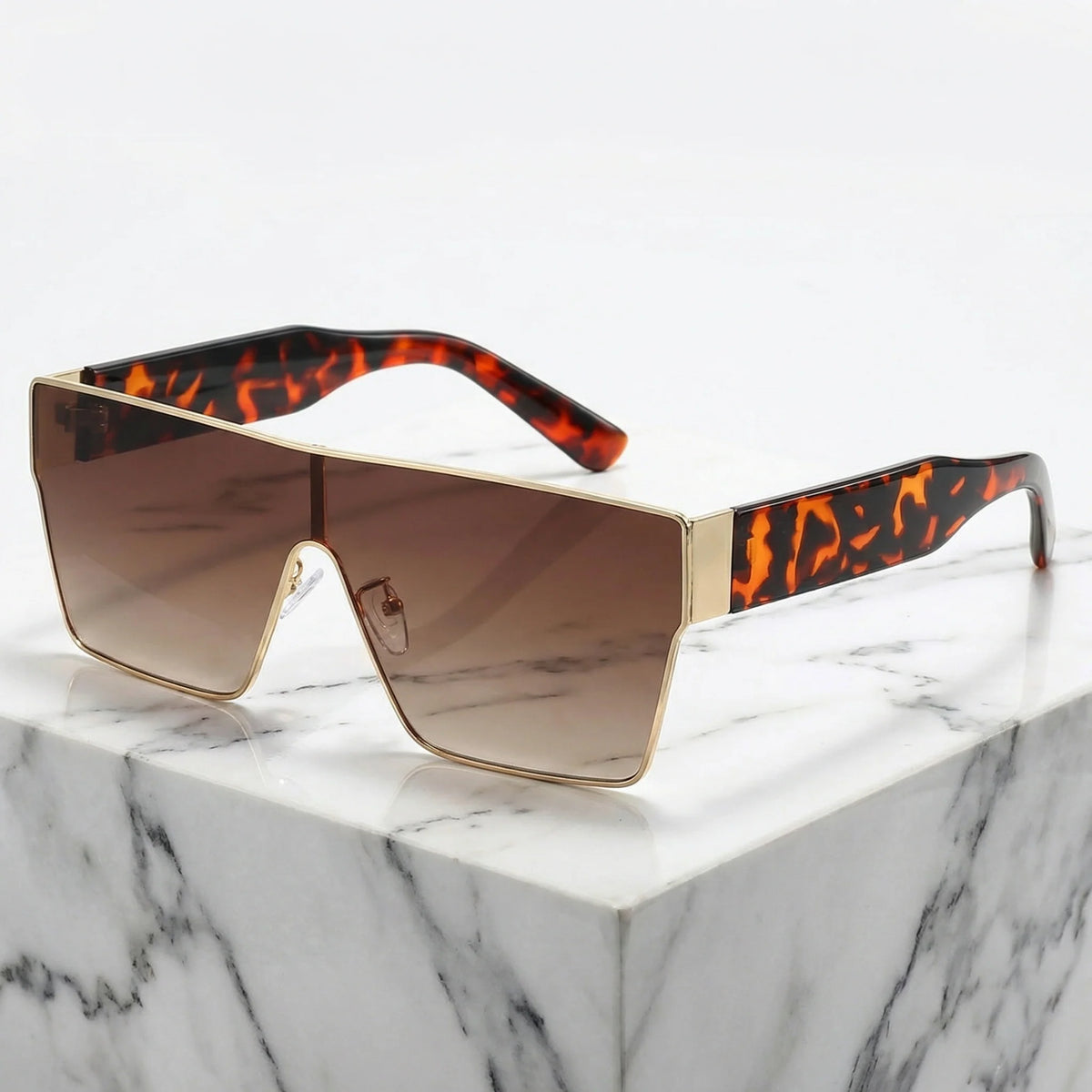 Oversized Angular Shield Sunglasses in Golden Tea – product view | Hensley London