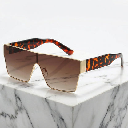 Oversized Angular Shield Sunglasses in Golden Tea – product view | Hensley London