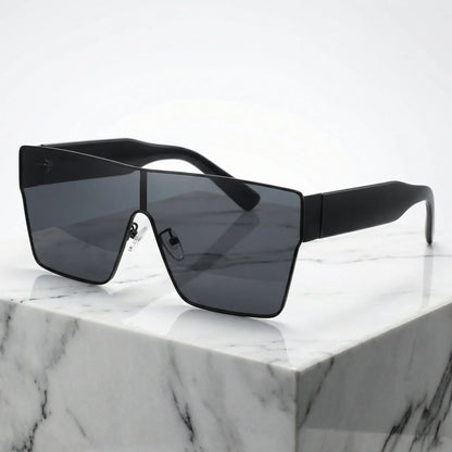 Oversized Angular Shield Sunglasses in Black – product view | Hensley London
