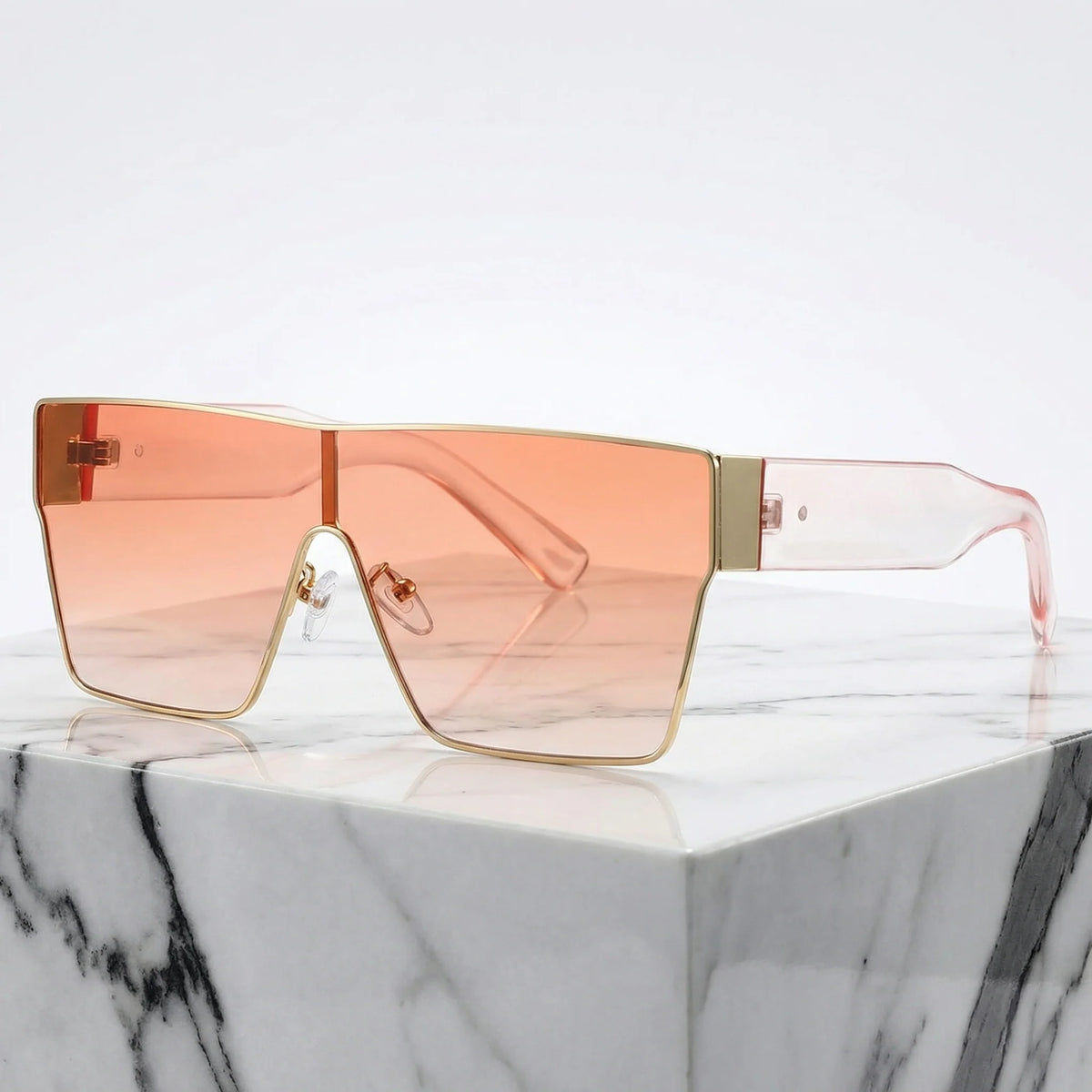 Oversized Angular Shield Sunglasses in Orange – product view | Hensley London