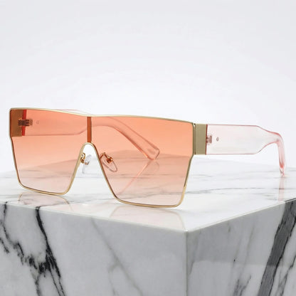 Oversized Angular Shield Sunglasses in Orange – product view | Hensley London