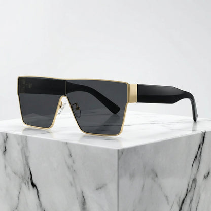Oversized Angular Shield Sunglasses in Golden Black – product view | Hensley London