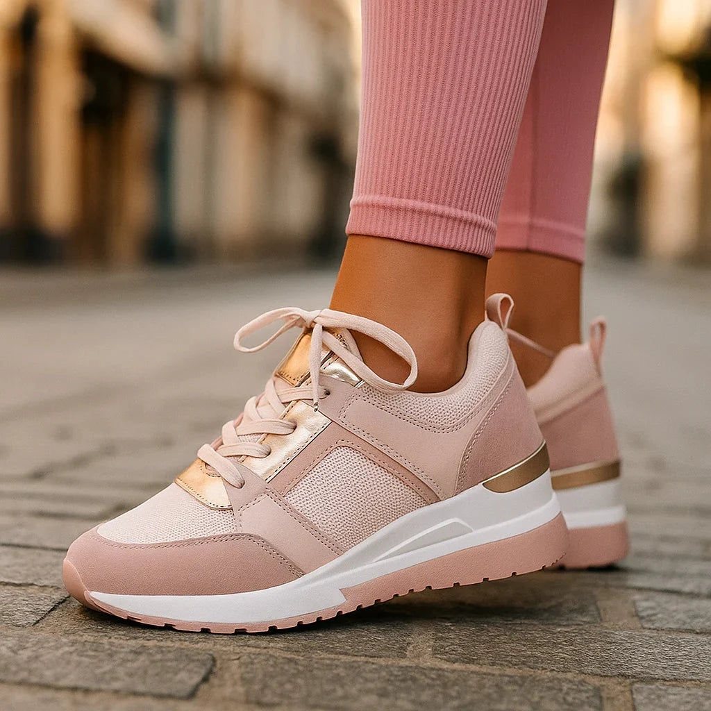 Women's Metallic-Accent Wedge Sneakers in Pink – product view 5 | Hensley London
