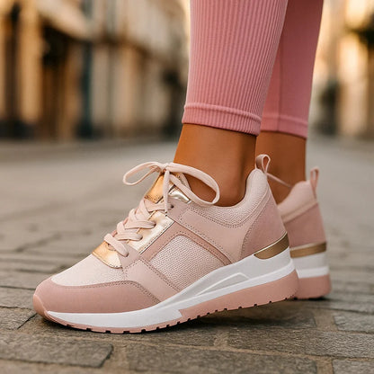 Women's Metallic-Accent Wedge Sneakers in Pink – product view 5 | Hensley London