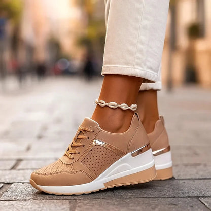 Women's Metallic-Accent Wedge Sneakers in Brown – product view 6 | Hensley London