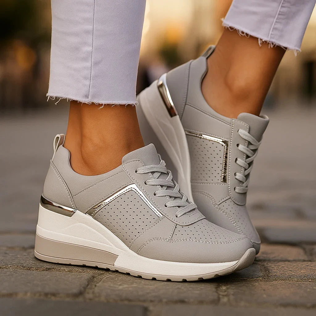 Women's Metallic-Accent Wedge Sneakers in Gray – product view 7 | Hensley London