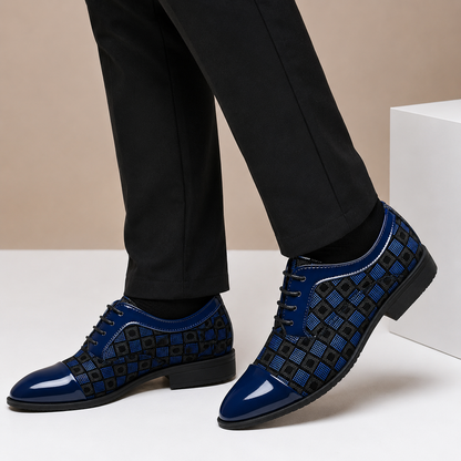 Men's Checker-Panel Leather Lace-Up Dress Shoes in Blue - additional view 6 | Hensley London