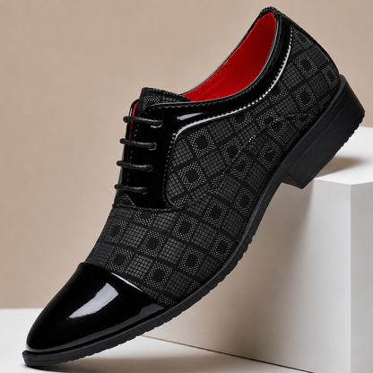 Men's Checker-Panel Leather Lace-Up Dress Shoes in Black - additional view 7 | Hensley London