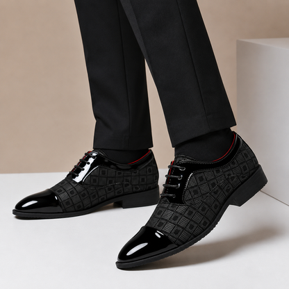 Men's Checker-Panel Leather Lace-Up Dress Shoes in Black - additional view 8 | Hensley London