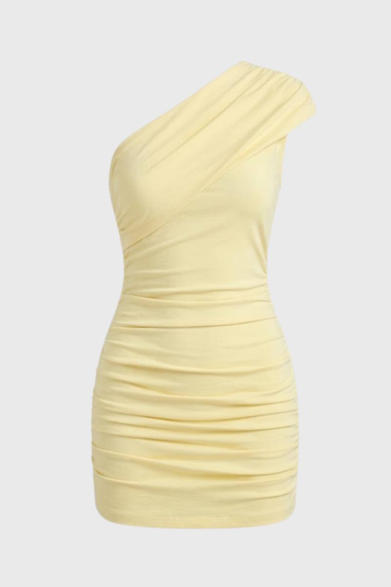 Women's Cocktail Dress Black One Shoulder Ruched Stretch Fabric Mini - 1