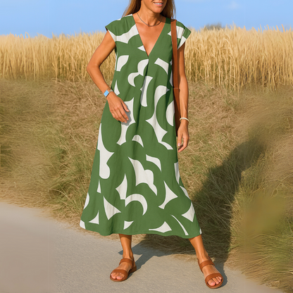 Women's Printed V-Neck Dress – product view | Hensley London