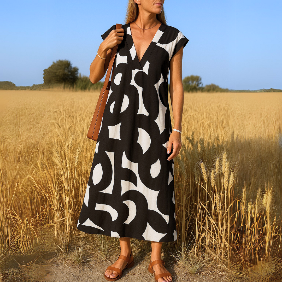 Women's Printed V-Neck Dress – product view | Hensley London