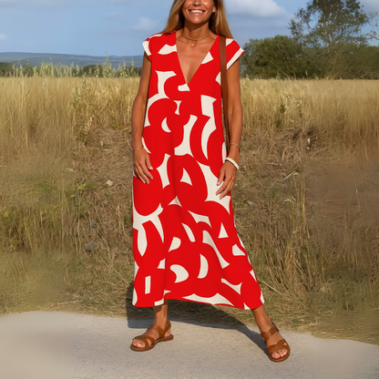 Women's Printed V-Neck Dress – product view | Hensley London