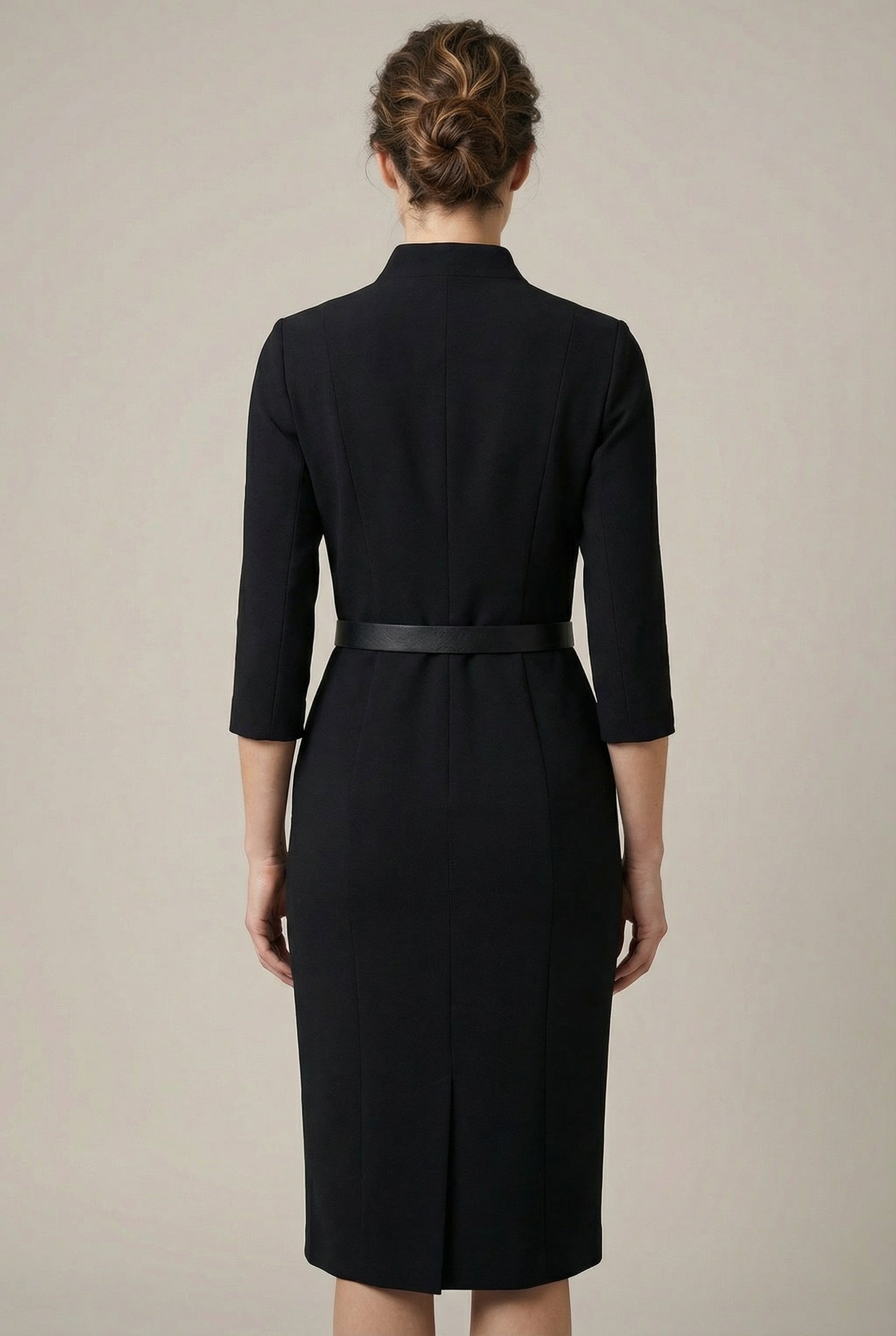 Women's Formal Midi Dress Black Structured Cotton - 2