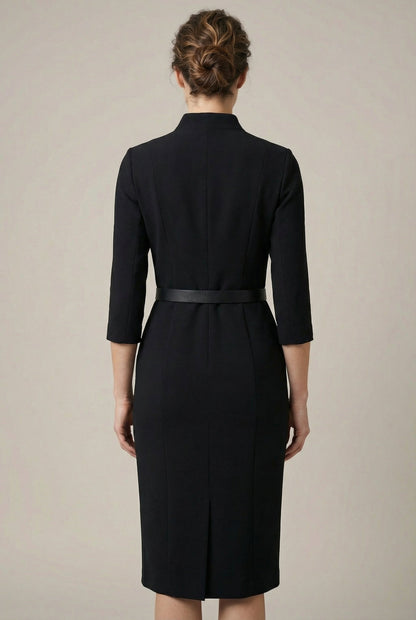 Women's Formal Midi Dress Black Structured Cotton - 2