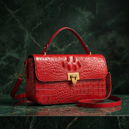 Women's Croc-Embossed Structured Satchel Bag – front view | Hensley London