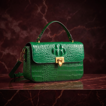 Women's Croc-Embossed Structured Satchel Bag – side view | Hensley London