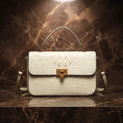 Women's Croc-Embossed Structured Satchel Bag – detail view | Hensley London