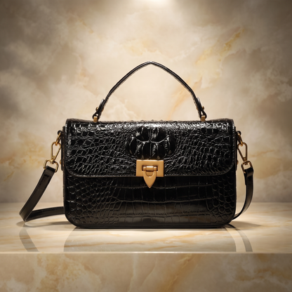 Women's Croc-Embossed Structured Satchel Bag – back view | Hensley London