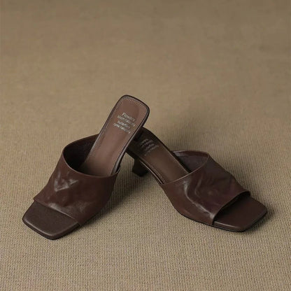 Women's Textured Open-Toe Block-Heel Mules – product view | Hensley London