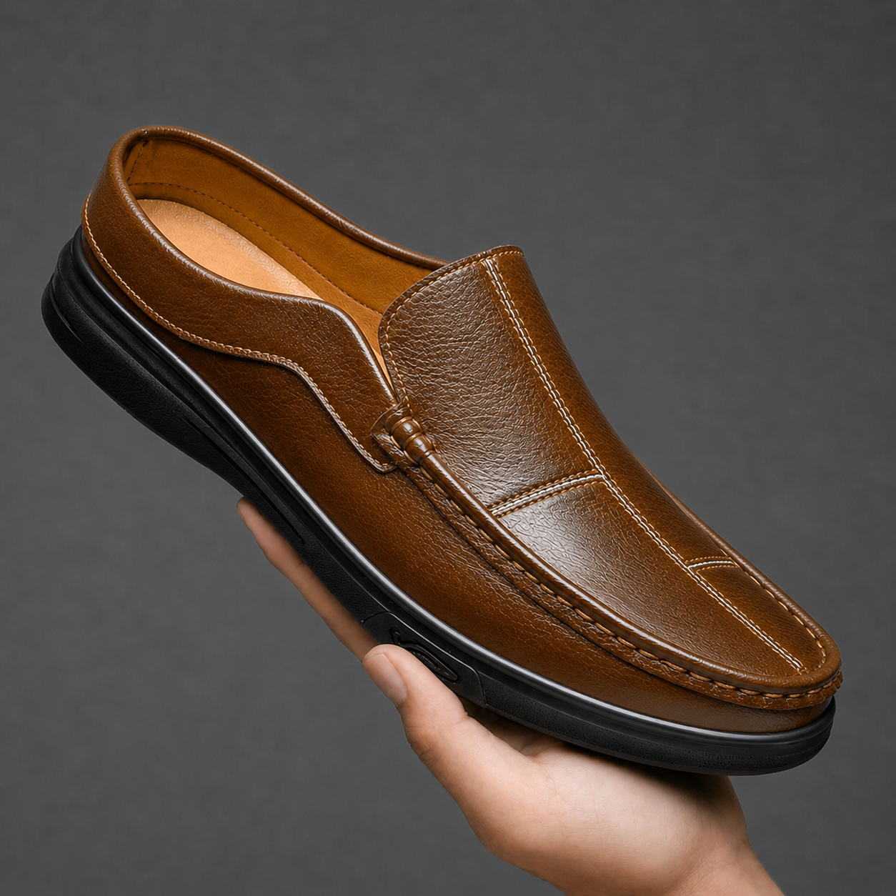 Men's Genuine Italian Leather Slip-On Mules – side view | Hensley London