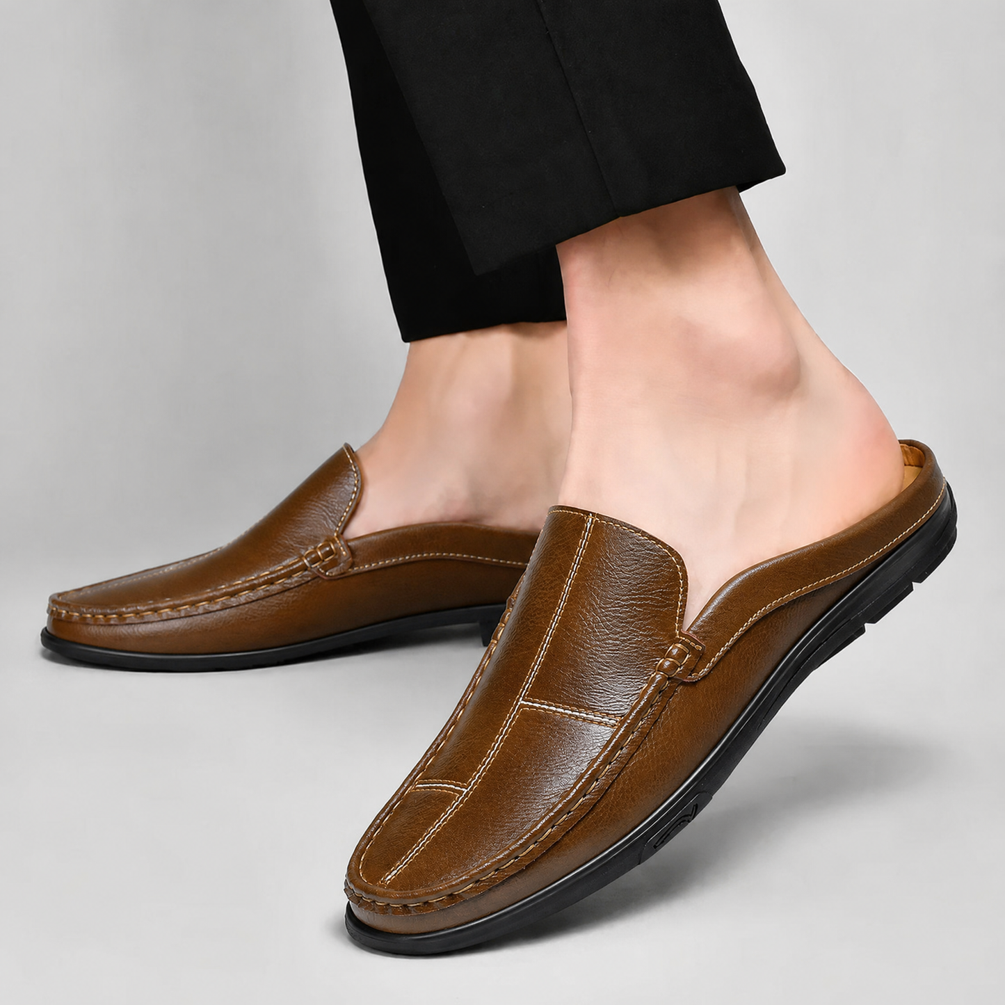Men's Genuine Italian Leather Slip-On Mules – detail view | Hensley London