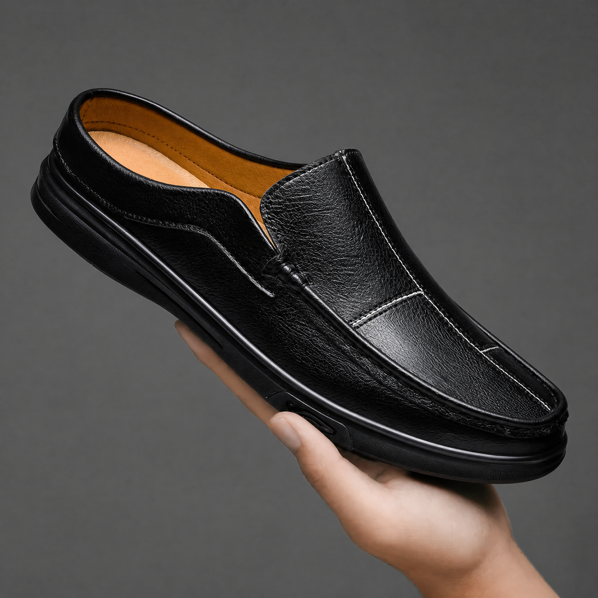 Men's Genuine Italian Leather Slip-On Mules – back view | Hensley London
