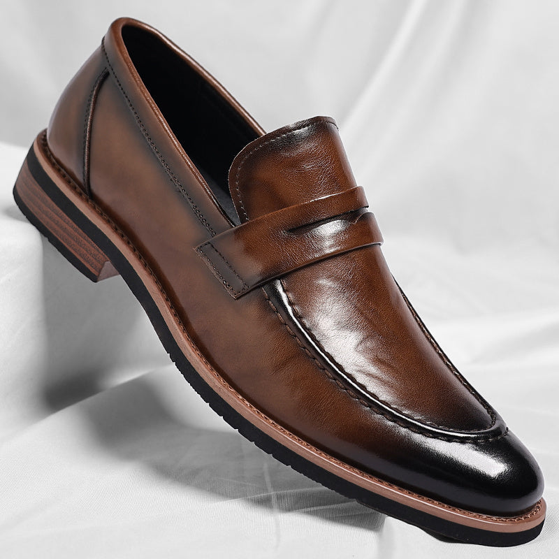 Men's Italian Leather Penny Loafers in Brown – front view | Hensley London