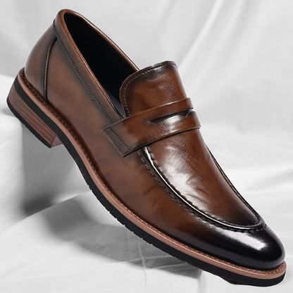 Men's Italian Leather Penny Loafers in Brown – front view | Hensley London