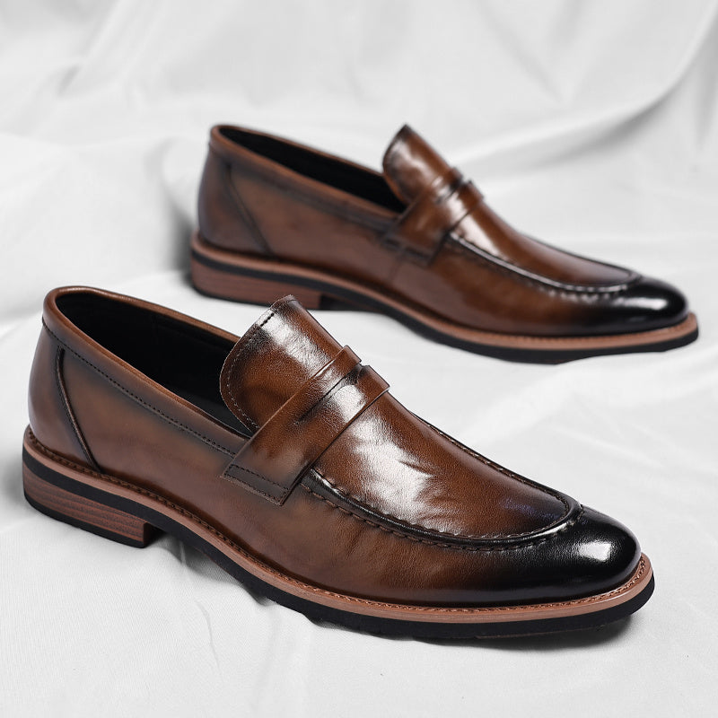 Men's Italian Leather Penny Loafers in Brown – side profile | Hensley London