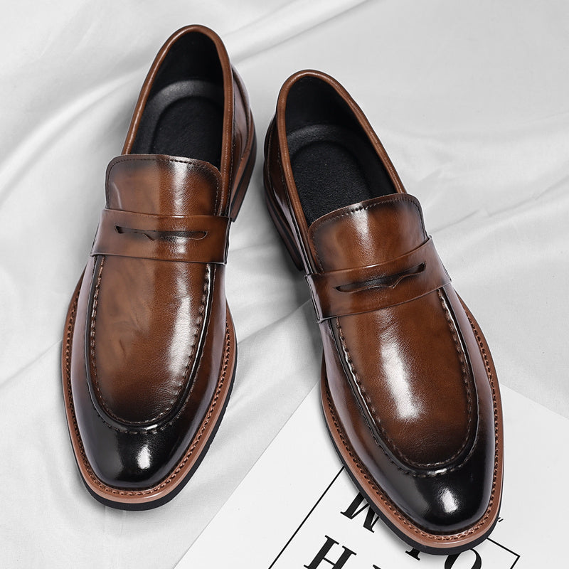Men's Italian Leather Penny Loafers in Brown – penny strap detail | Hensley London