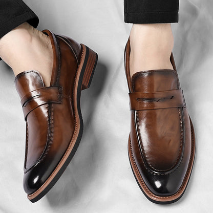 Men's Italian Leather Penny Loafers in Black – front view | Hensley London