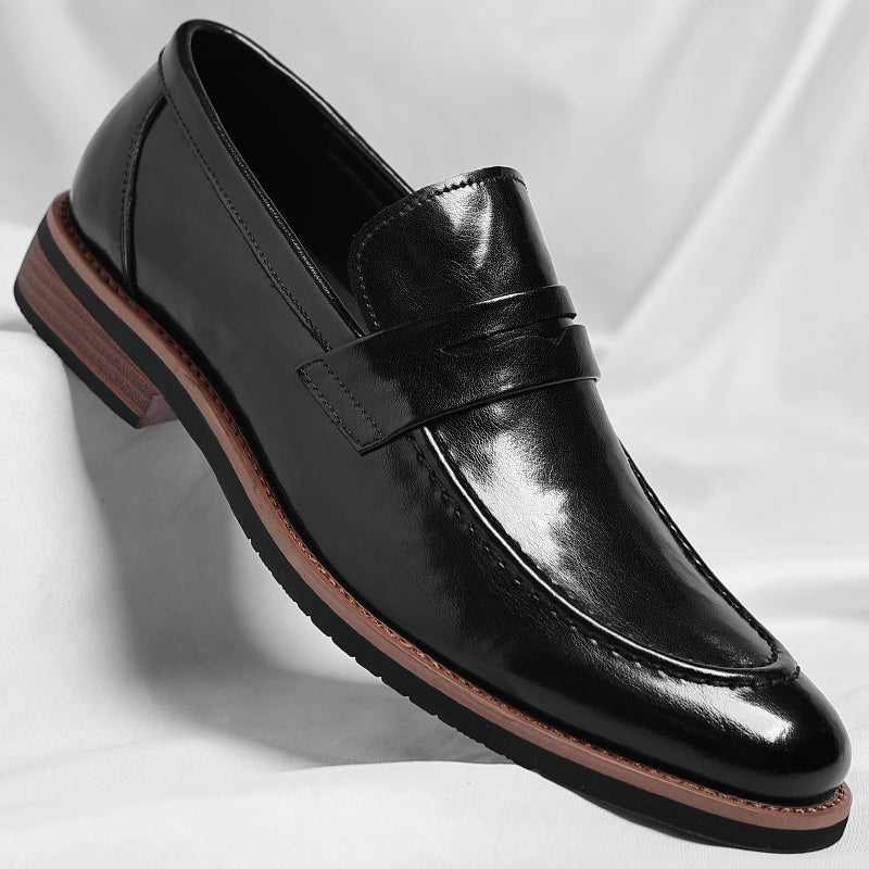 Men's Italian Leather Penny Loafers in Black – side profile | Hensley London