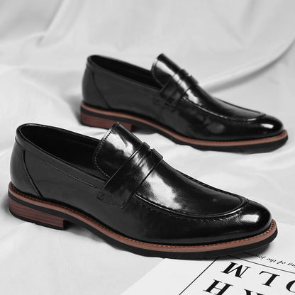 Men's Italian Leather Penny Loafers in Black – top view | Hensley London