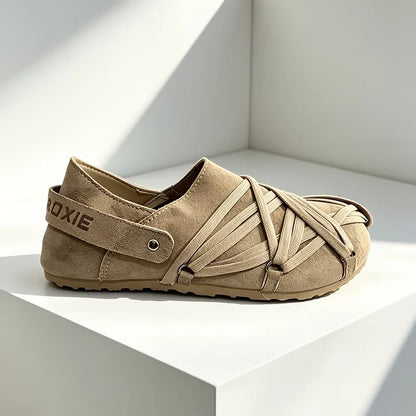 Men's Wrapped-Strap Slip-On Shoes in Khaki – product view | Hensley London