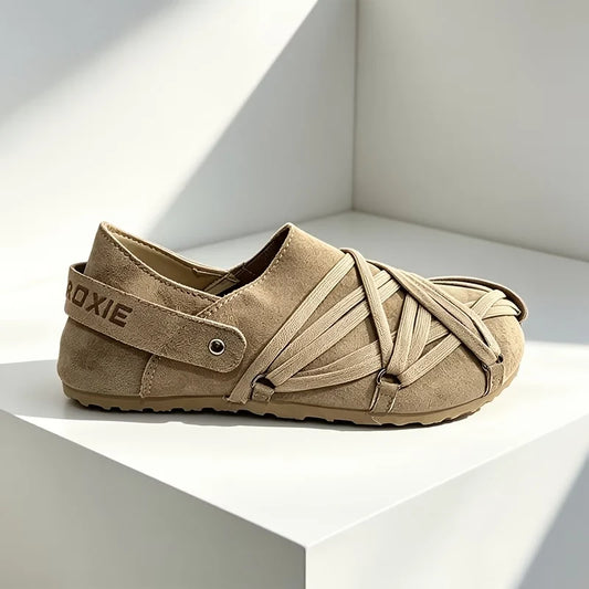 Men's Wrapped-Strap Slip-On Shoes in Khaki – product view | Hensley London