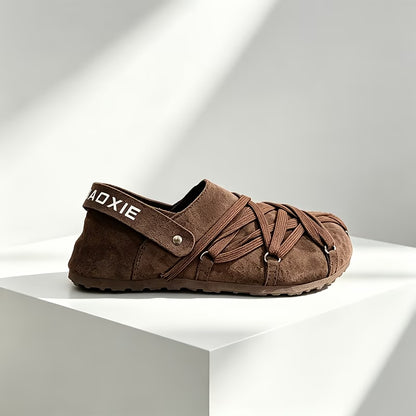 Men's Wrapped-Strap Slip-On Shoes in Brown – product view | Hensley London