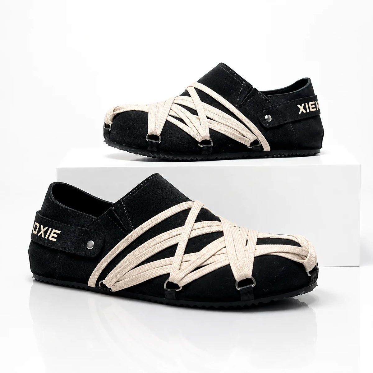 Men's Wrapped-Strap Slip-On Shoes in Black – product view | Hensley London