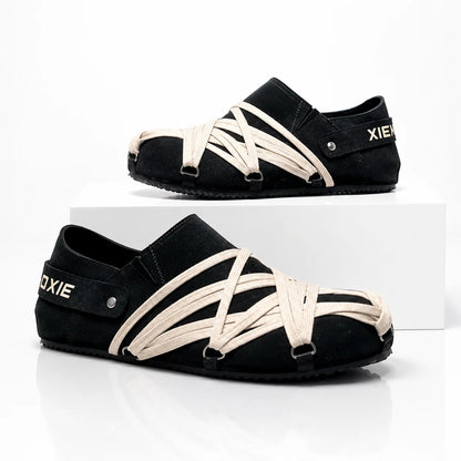 Men's Wrapped-Strap Slip-On Shoes in Black – product view | Hensley London