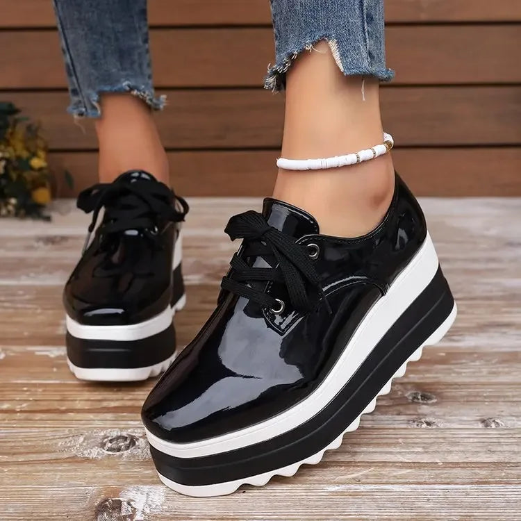Women's Gloss-Finish Lace-Up Platform Sneakers – Product view | Hensley London